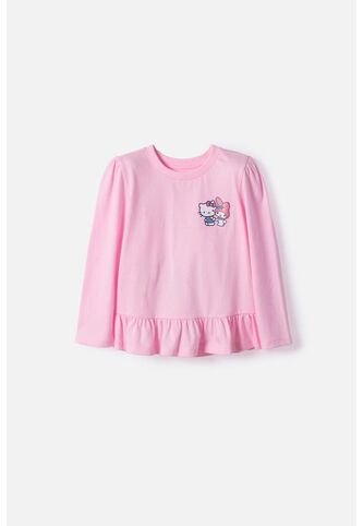Camiseta De Hello Kitty Manga Larga Rosada Para Niña 2T A 6T 2T Hello Kitty