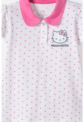 Camiseta Tipo Polo De Hello Kitty Blanco Y Rosado Para Niña 2T A 6T 3T