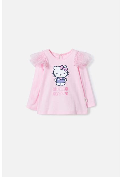 Camiseta De Hello Kitty Rosada Manga Larga Para Bebé Niña 6-9