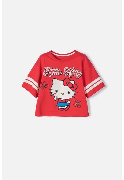 Camiseta De Hello Kitty Manga Corta Rojo/rosado Para Niña 12