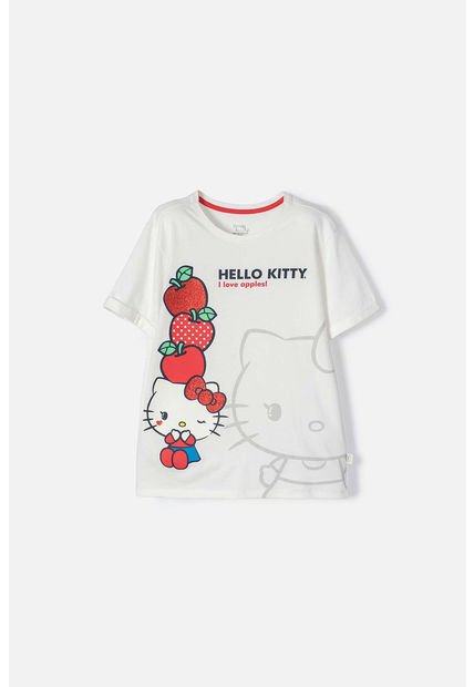 Camiseta De Hello Kitty Manga Corta Marfil Para Niña 14