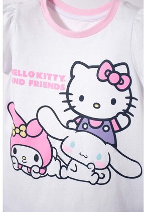 Pijama De Hello Kitty Blanca Y Rosada De Camiseta Manga Corta Para Niña 2T A 5T 5T