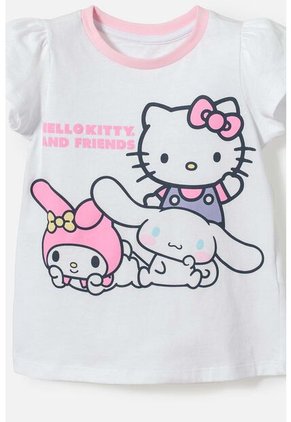 Pijama De Hello Kitty Blanca Y Rosada De Camiseta Manga Corta Para Niña 2T A 5T 5T