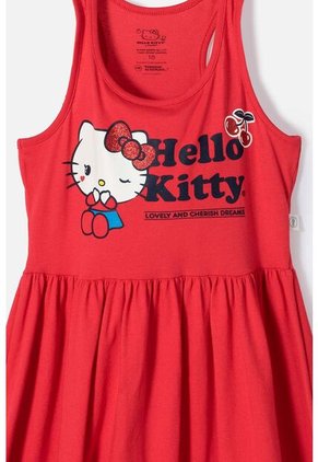 Vestido De Hello Kitty Manga Sisa Rojo Para Niña 10