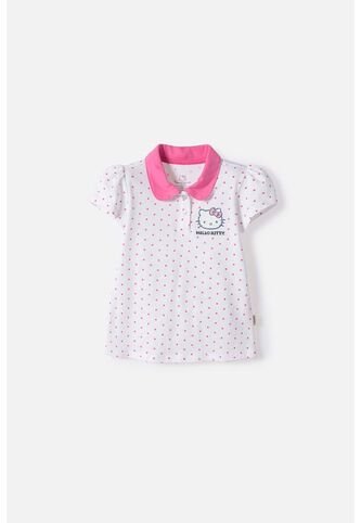 Camiseta Tipo Polo De Hello Kitty Blanco Y Rosado Para Niña 2T A 6T 3T Hello Kitty
