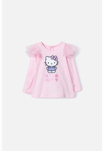 Camiseta De Hello Kitty Rosada Manga Larga Para Bebé Niña 3-6 Hello Kitty