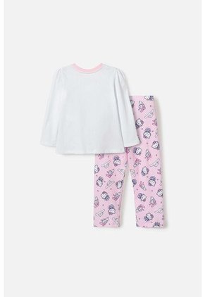 Pijama De Hello Kitty Blanca Y Rosada De Camiseta Manga Larga Para Niña 2T A 5T 2T