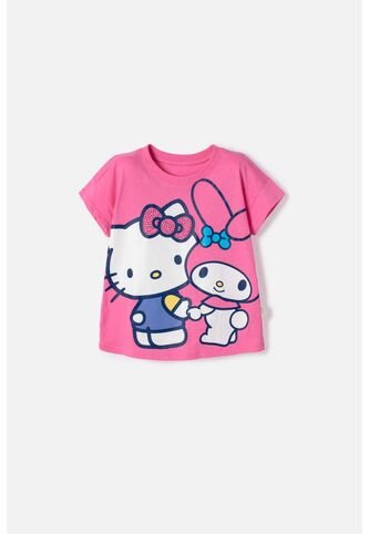 Camiseta De Hello Kitty Manga Corta Rosada Para Niña 2T A 6T 2T Hello Kitty