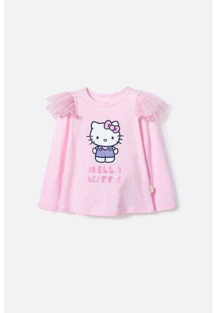 Camiseta De Hello Kitty Rosada Manga Larga Para Niña 2T A 5T 5T