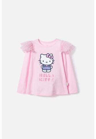 Camiseta De Hello Kitty Rosada Manga Larga Para Niña 2T A 5T 4T Hello Kitty