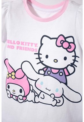 Pijama De Hello Kitty Blanca Y Rosada De Camiseta Manga Corta Para Niña 2T A 5T 4T