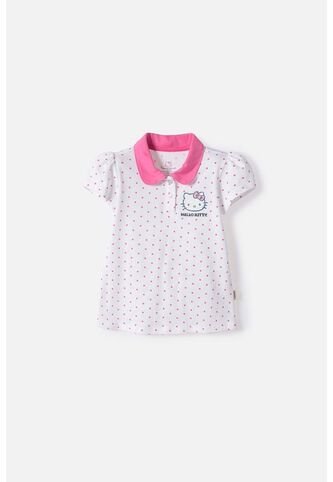 Camiseta Tipo Polo De Hello Kitty Blanco Y Rosado Para Niña 2T A 6T 4T Hello Kitty