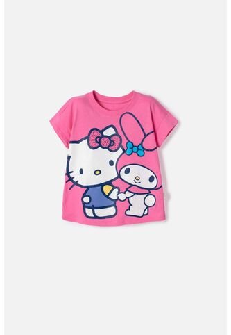 Camiseta De Hello Kitty Manga Corta Rosada Para Niña 2T A 6T 4T Hello Kitty