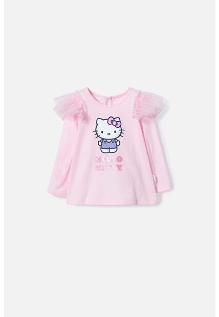 Camiseta De Hello Kitty Rosada Manga Larga Para Bebé Niña 6-9