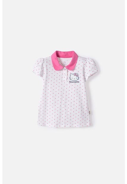 Camiseta Tipo Polo De Hello Kitty Blanco Y Rosado Para Niña 2T A 6T 2T