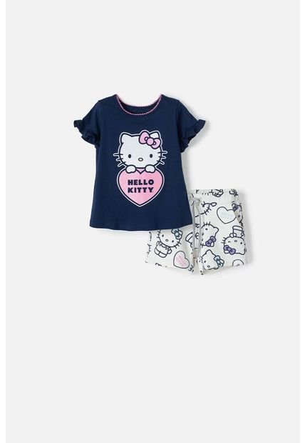 Conjunto De Hello Kitty Con Short Azul Y Marfil Para Niña 2T A 5T 5T