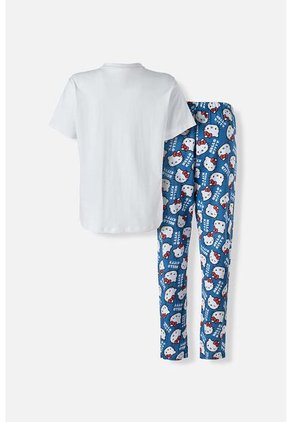 Pijama De Hello Kitty De Pantalón Largo Blanco Y Azul Para Mujer M