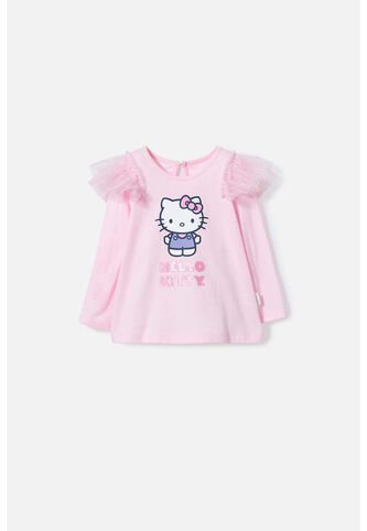 Camiseta De Hello Kitty Rosada Manga Larga Para Bebé Niña 12-18 Hello Kitty