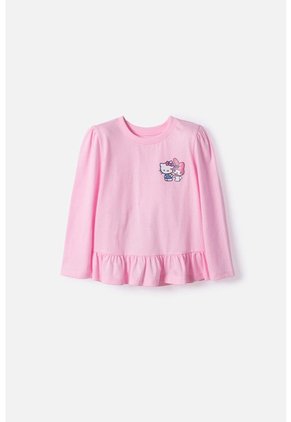 Camiseta De Hello Kitty Manga Larga Rosada Para Niña 2T A 6T 3T
