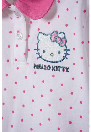 Camiseta Tipo Polo De Hello Kitty Blanco Y Rosado Para Niña 2T A 6T 4T