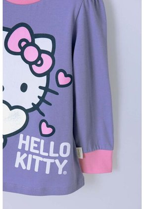 Pijama De Hello Kitty Morada Y Rosada De Camiseta Manga Larga Para Niña 2T A 5T 3T