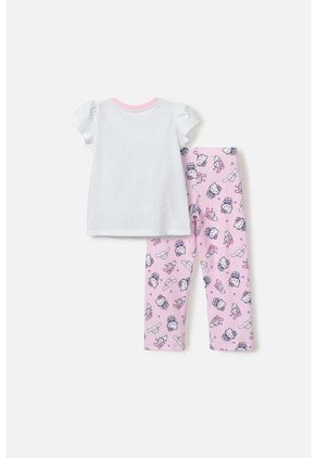 Pijama De Hello Kitty Blanca Y Rosada De Camiseta Manga Corta Para Niña 2T A 5T 2T