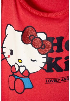 Vestido De Hello Kitty Manga Sisa Rojo Para Niña 4