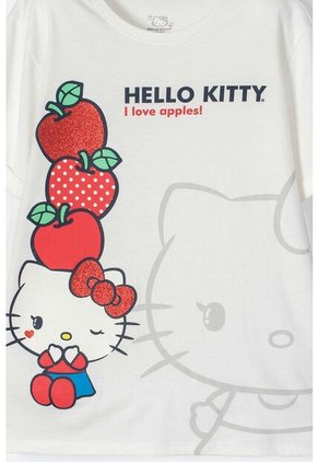 Camiseta De Hello Kitty Manga Corta Marfil Para Niña 10