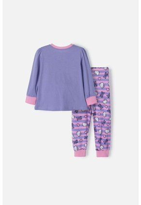 Pijama De Hello Kitty Morada Y Rosada De Camiseta Manga Larga Para Niña 2T A 5T 2T