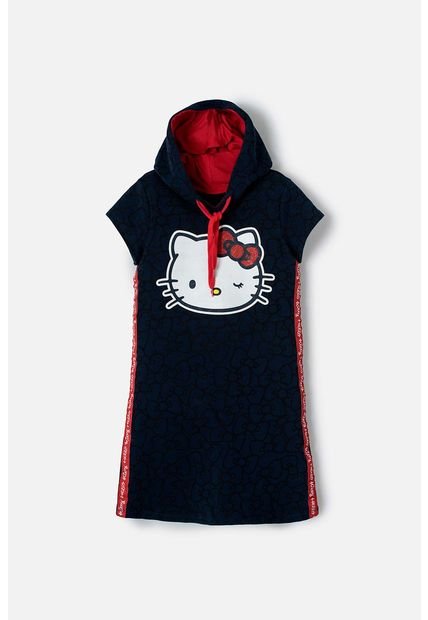 Vestido De Hello Kitty Azul Oscuro Y Rojo Con Capucha Para Niña 8