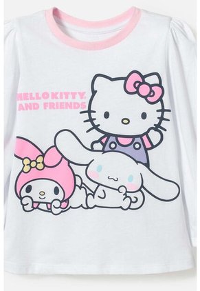 Pijama De Hello Kitty Blanca Y Rosada De Camiseta Manga Larga Para Niña 2T A 5T 4T
