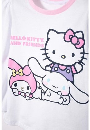 Pijama De Hello Kitty Blanca Y Rosada De Camiseta Manga Larga Para Niña 2T A 5T 4T