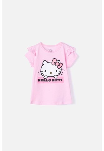 Camiseta De Hello Kitty Manga Corta Rosada Para Niña 2T A 5T 4T Hello Kitty