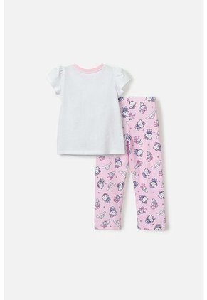 Pijama De Hello Kitty Blanca Y Rosada De Camiseta Manga Corta Para Niña 2T A 5T 3T