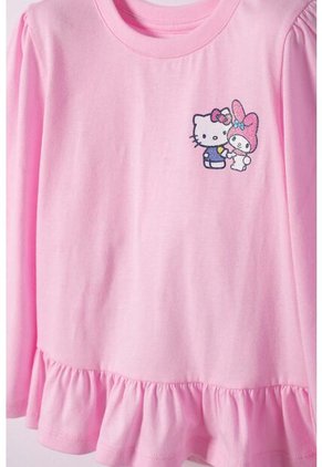 Camiseta De Hello Kitty Manga Larga Rosada Para Niña 2T A 6T 3T