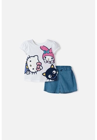 Conjunto De Hello Kitty Con Short Multicolor Para Niña 2T A 6T 3T Hello Kitty