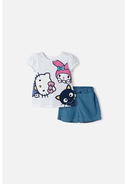 Conjunto De Hello Kitty Con Short Multicolor Para Niña 2T A 6T 3T