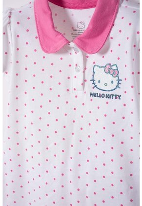 Camiseta Tipo Polo De Hello Kitty Blanco Y Rosado Para Niña 2T A 6T 3T