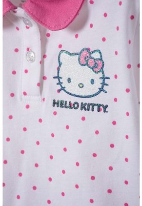 Camiseta Tipo Polo De Hello Kitty Blanco Y Rosado Para Niña 2T A 6T 3T