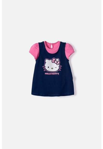 Vestido De Hello Kitty Manga Corta Azul Y Rosado Para Bebé Niña 18-24