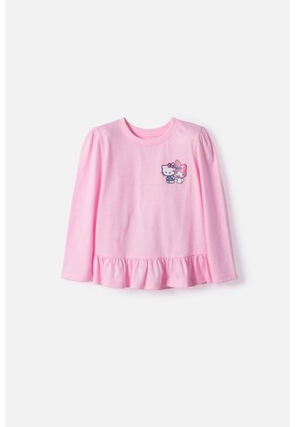 Camiseta De Hello Kitty Manga Larga Rosada Para Niña 2T A 6T 3T Hello Kitty
