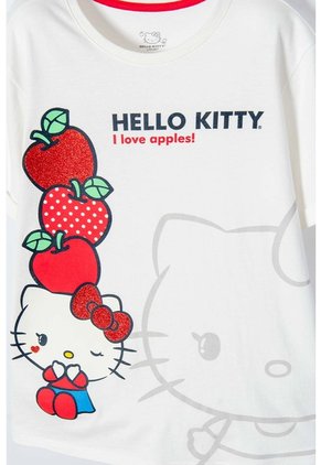 Camiseta De Hello Kitty Manga Corta Marfil Para Niña 4