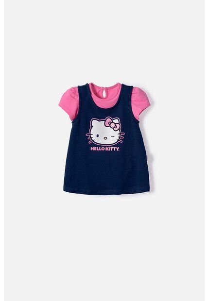 Vestido De Hello Kitty Manga Corta Azul Y Rosado Para Bebé Niña 18-24