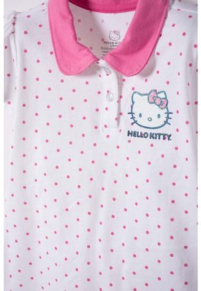 Camiseta Tipo Polo De Hello Kitty Blanco Y Rosado Para Niña 2T A 6T 5T