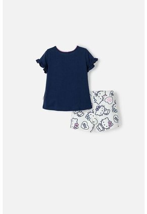 Conjunto De Hello Kitty Con Short Azul Y Marfil Para Niña 2T A 5T 2T