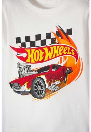 Camiseta Hot Wheels Manga Corta Marfil Para Niño 2T A 6T 3T