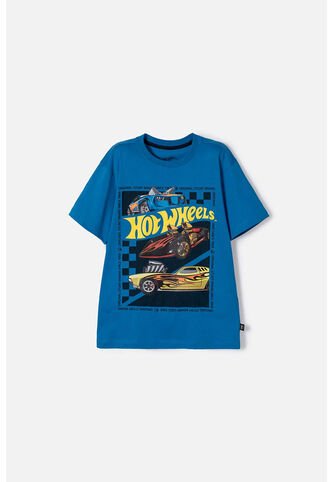 Camiseta De Hot Wheels Manga Corta Azul Para Niño 12 Hot Wheels