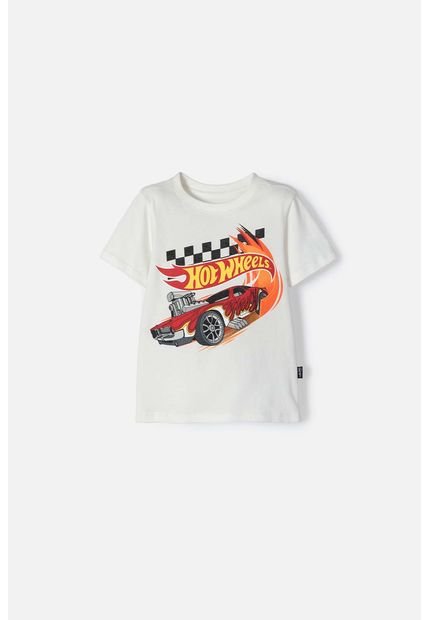 Camiseta Hot Wheels Manga Corta Marfil Para Niño 2T A 6T 3T