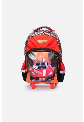 Morral De Hot Wheels 16.5" Con Ruedas Rojo Y Negro Para Niño U