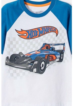 Camiseta De Hot Wheels Manga Corta Azul Y Blanco Para Niño 2T A 6T 5T